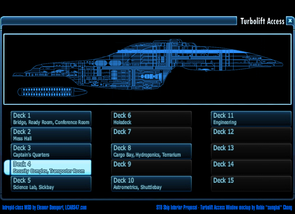 STO ship interior Turbolift UI mockup