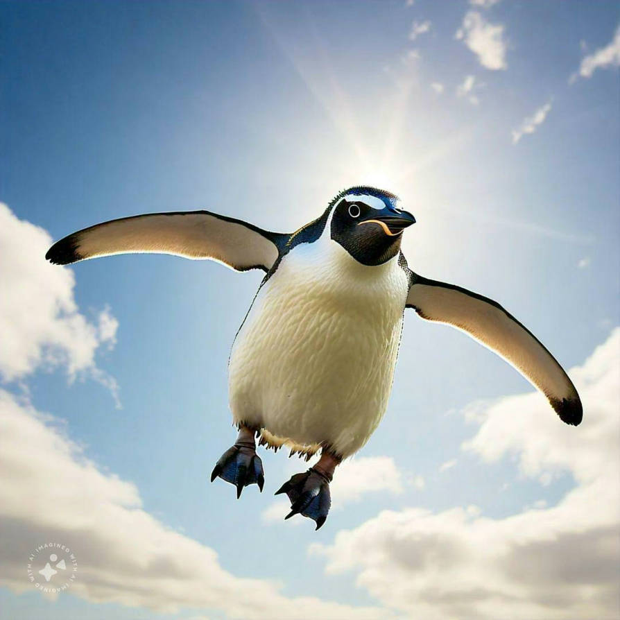 Explodingt Penguin Flying Flying Penguin New Years Penguins Fly Sky Stock Photo 90034819