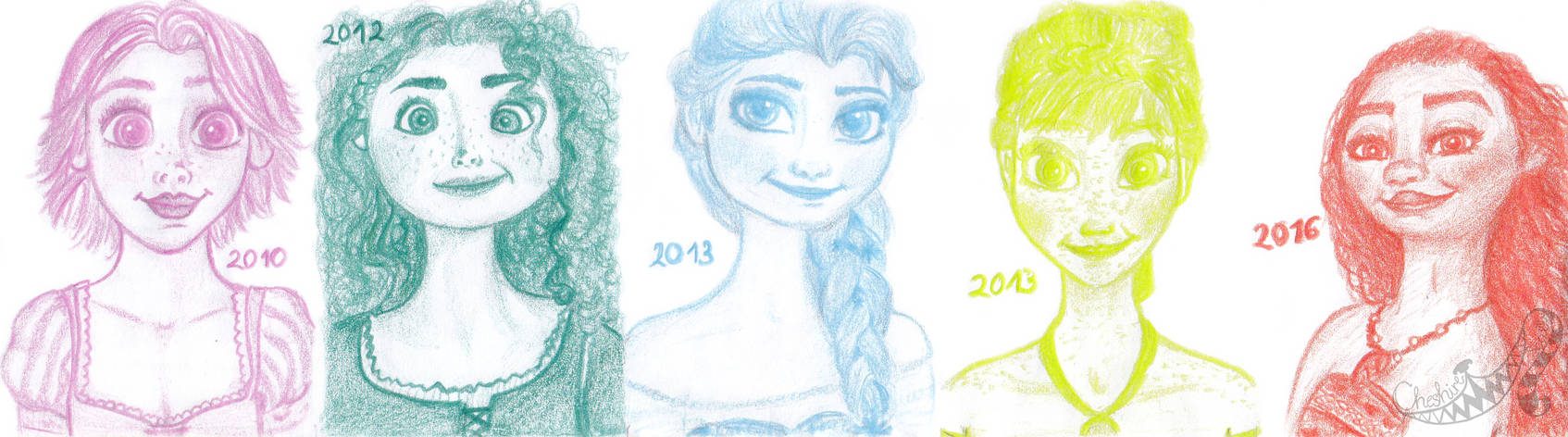 Disney Single Color Portraits Animated Princesses by CheshireScalliArt ...