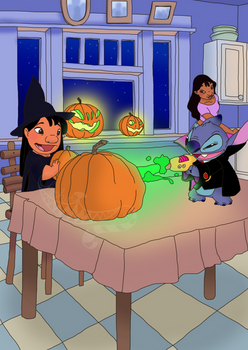 Drawlloween 2022 - 28Lilo+Stitch - Pumpkin carving