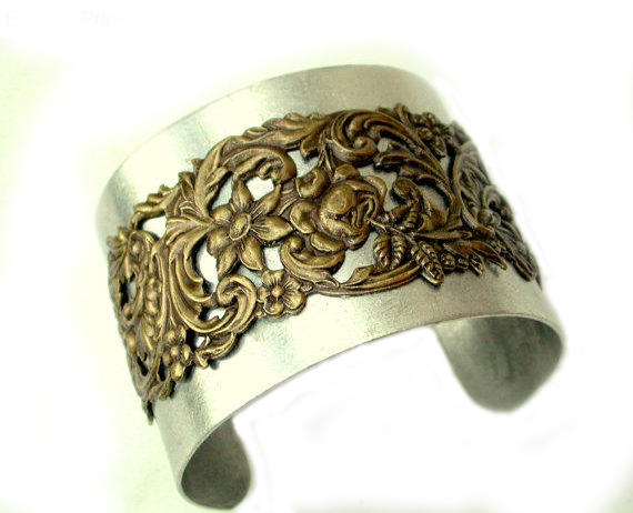 Victorian Floral Silver Cuff