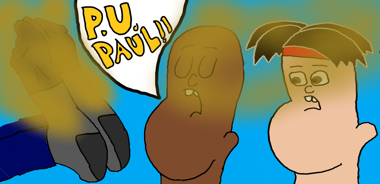 Jon/John Henry gag sniffing Paul's socks!