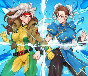 Rogue vs Chun Li Marvel vs Capcom fanart