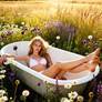AI Beauty - Blonde Serenity in Wildflower Bath