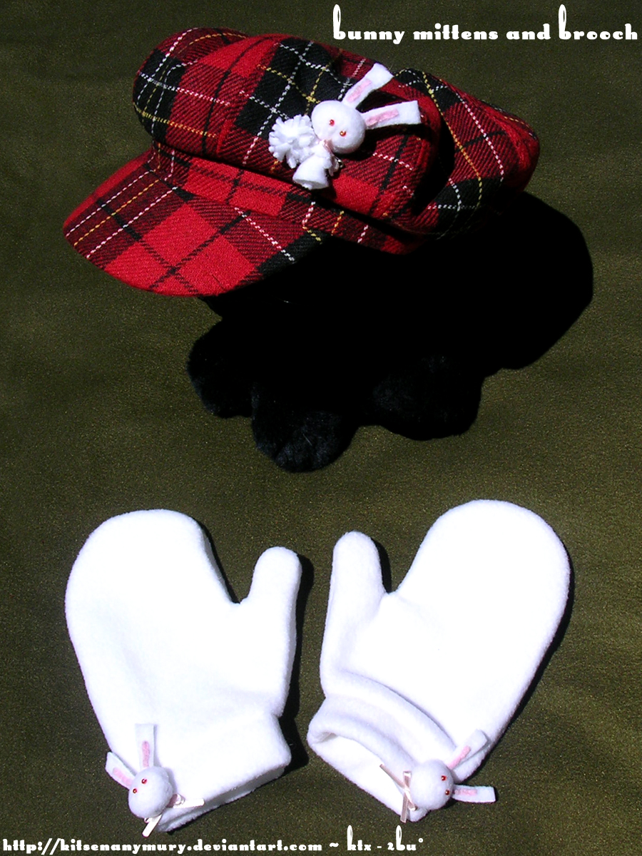 Bunny Mittens and Brooch
