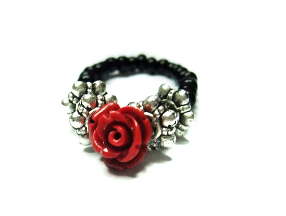 Small Red Rose Ring Stretch- Adjustable