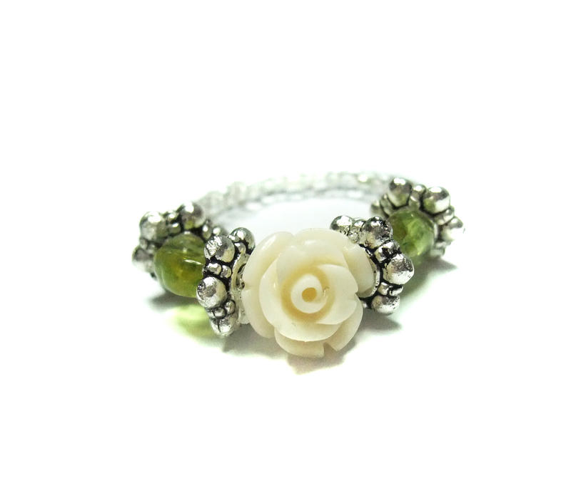 Small White Rose Ring Stretch- Adjustable