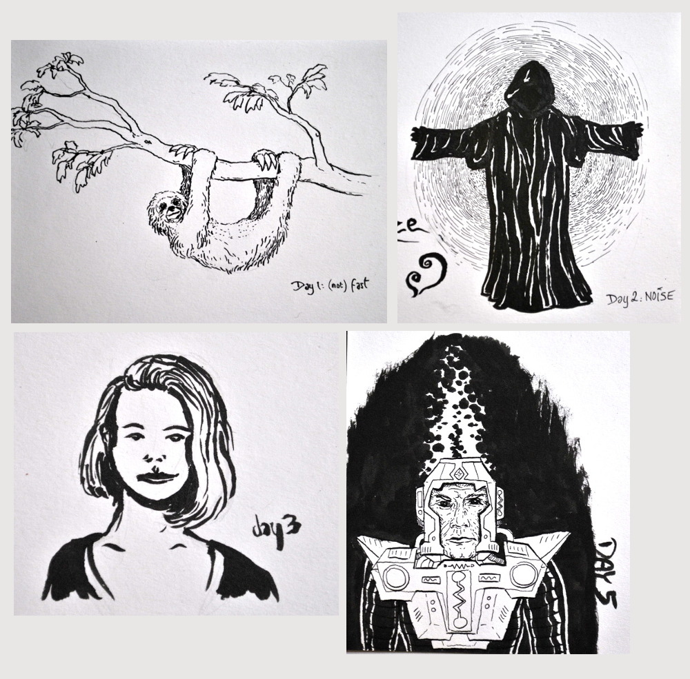 Inktober: days 1, 2, 3, 5