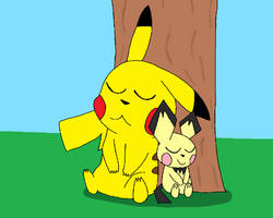 Pikachu and Pichu sleeps