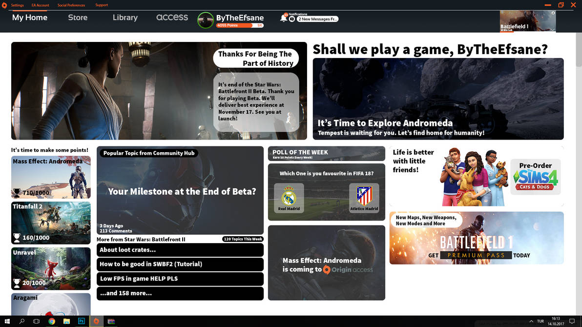 EA Origin | Fan Made UI | Home Page by ByTheEfsane on DeviantArt
