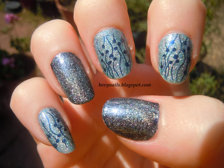 Shiny Blue nail stamping
