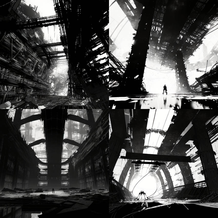 from Blame manga walking in a huge megastructure by Sanguisan on DeviantArt
