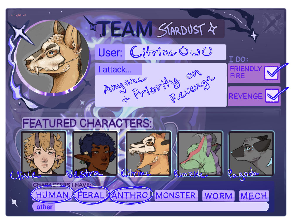 Artfight 2024 sheet team stardust by CitrineMaxOwO on DeviantArt Artfight 2024 sheet team stardust by CitrineMaxOwO on DeviantArt