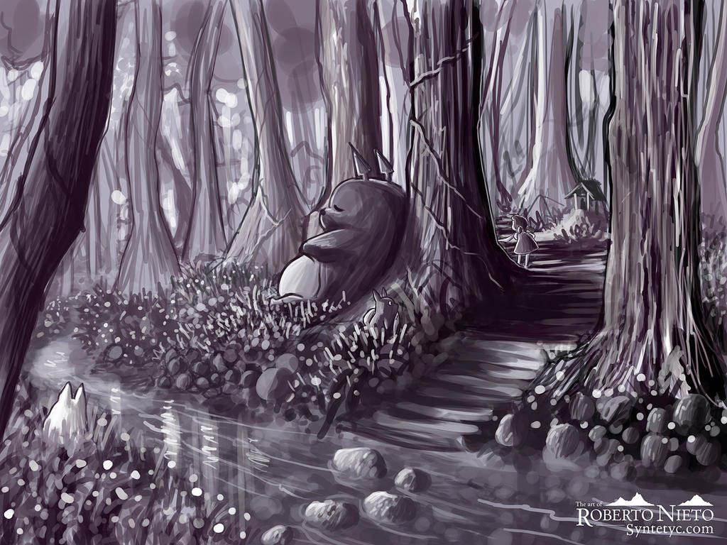 Totoro and Mei - b/w sketch