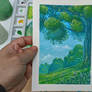 Ghibli inspiration landscape - Gouache painting