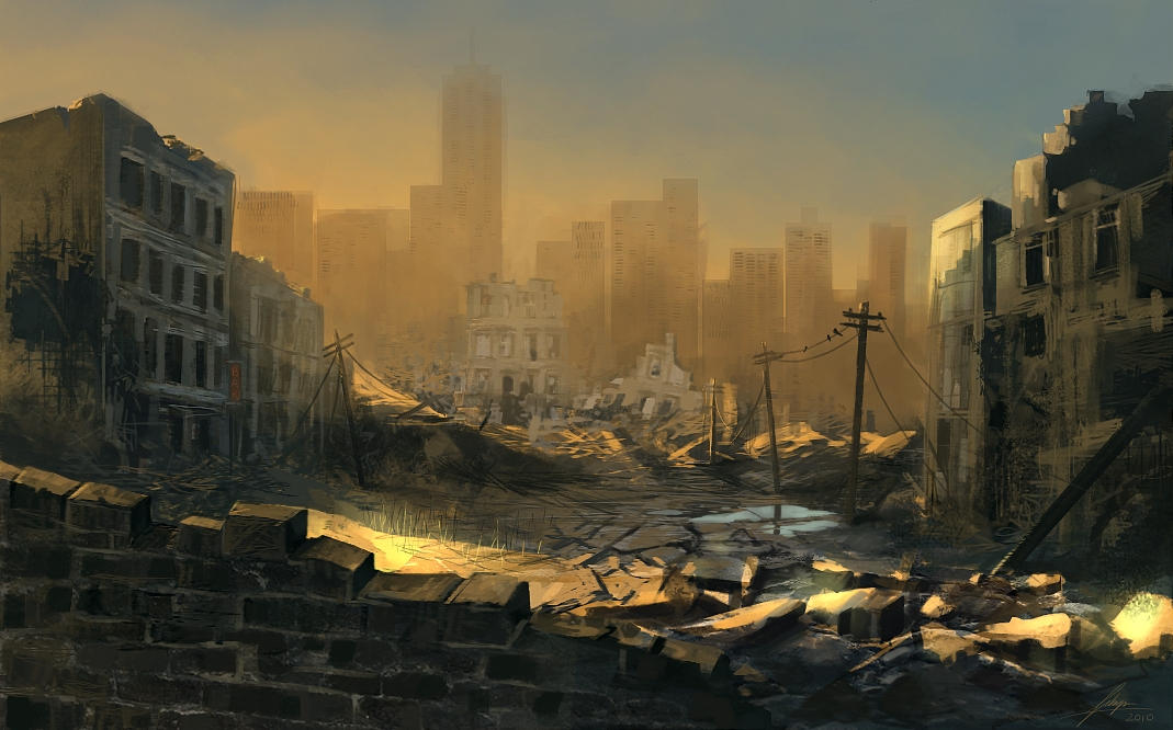 Разрушенный город днем. Руины постапокалипсис. Постапокалиптический пейзаж. Развалины постапокалипсис. Разрушенный город.