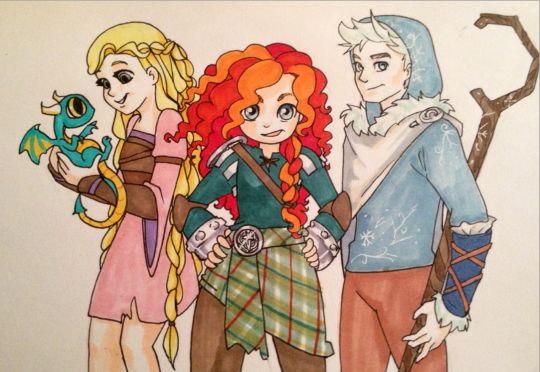 New Dragon Riders, Rapunzel, Merida, and Jack.