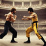 chuck Norris vs Bruce lee fighting in coliseum CG 