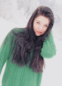 her black hair and snow.