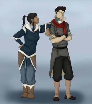 Korra And Mako - Lineart Colored