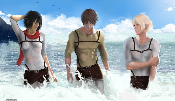 [Mikasa x Eren x Armin] at the sea..