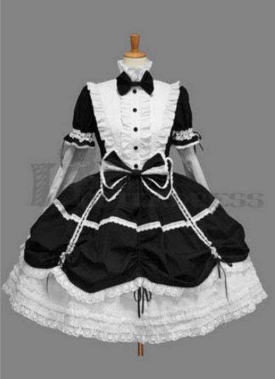 Bowknot Cotton Black and White Gothic Lolita Dress