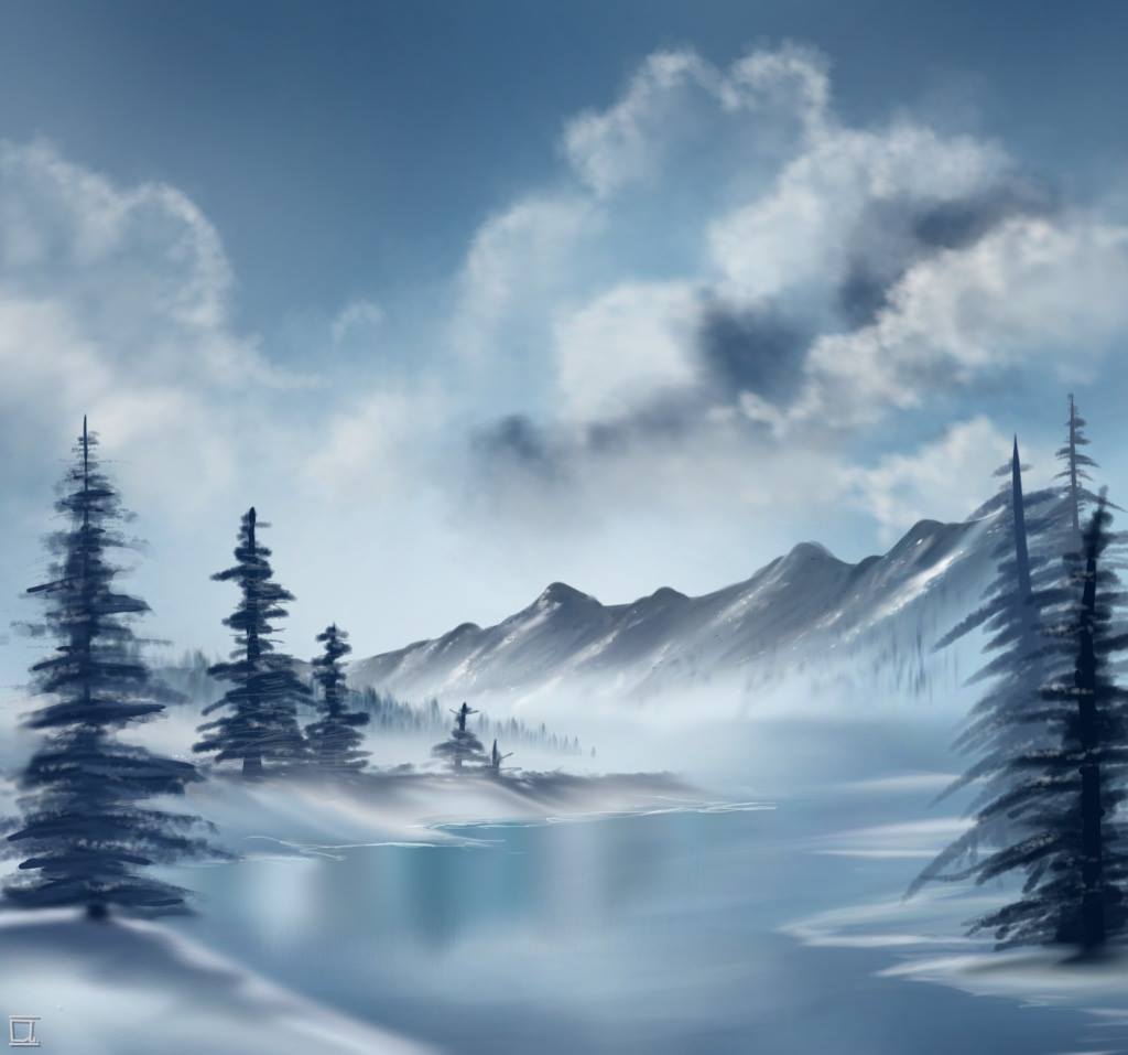 Bob Ross Inspired -blue winter