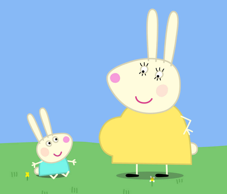 Mummy Rabbit Mother Rabbit With Her Baby. Cute Mom And Her Child