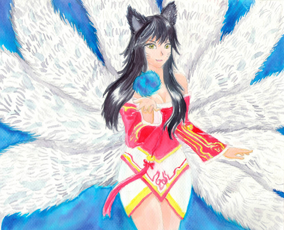 Ahri League of Legends Watercolor Fanart by firecloak