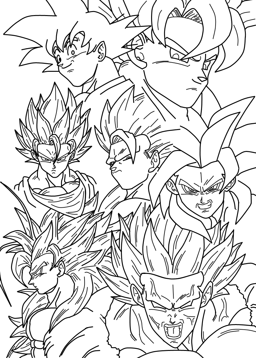 dragon-ball-goku-varias-fases-para-colorir - Imprimir Desenhos