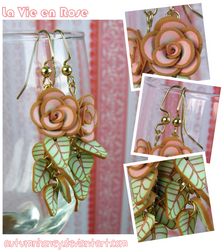 Vintage Rose - dangle leaf rose earrings