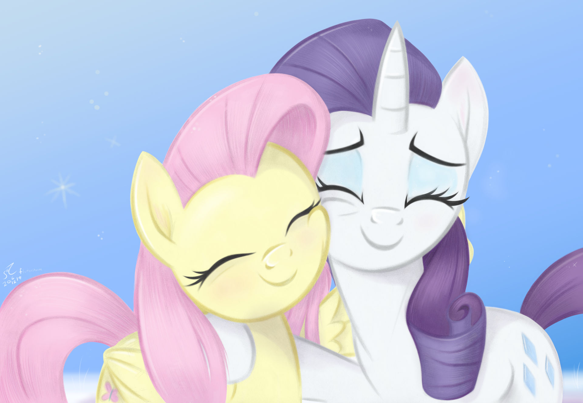 fluttershy_and_rarity_hugging__coloured_