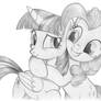 Twilight and Pinkie hugging