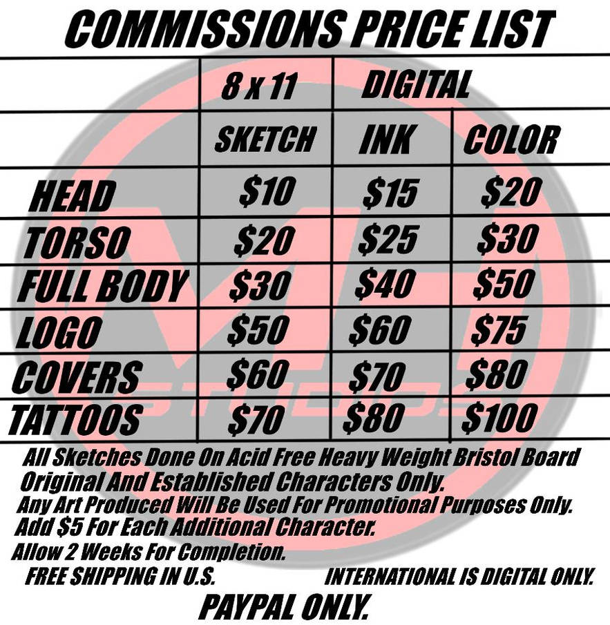 Commission Price List