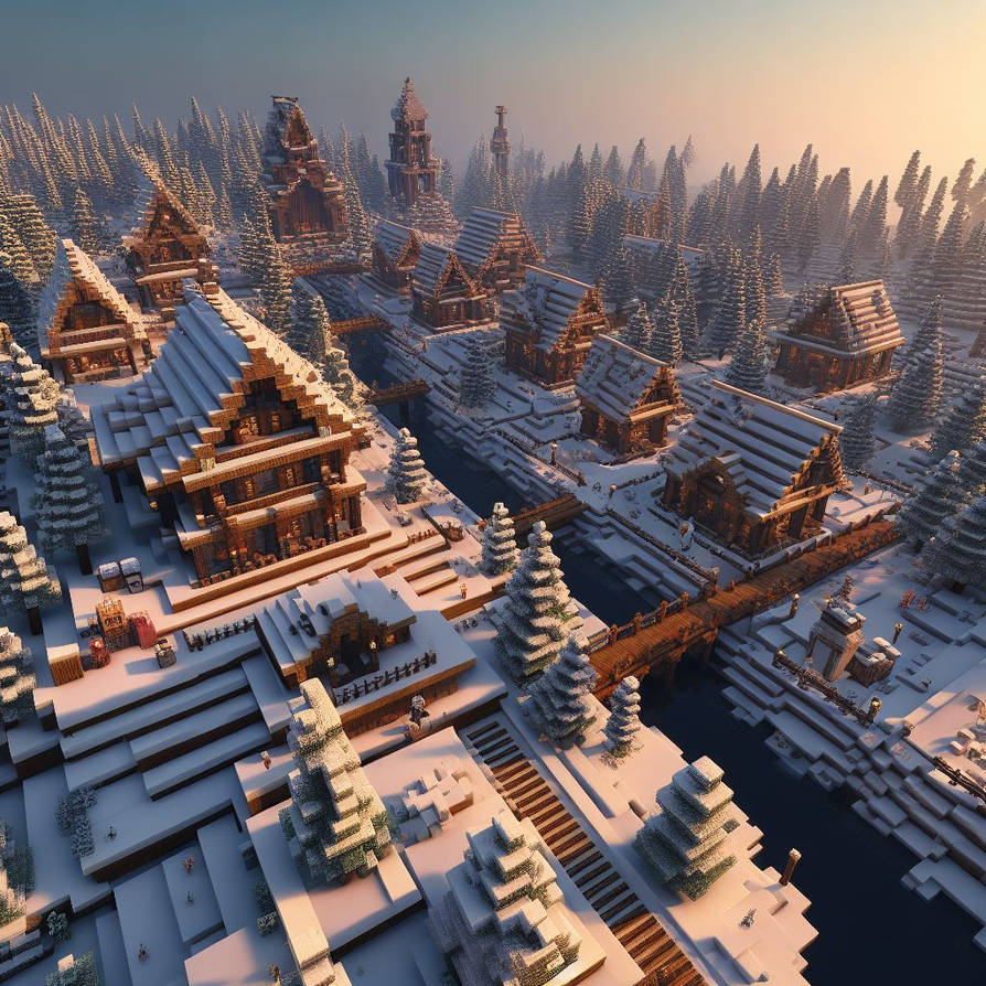 AI minecraft snow village 1 by JA2H on DeviantArt