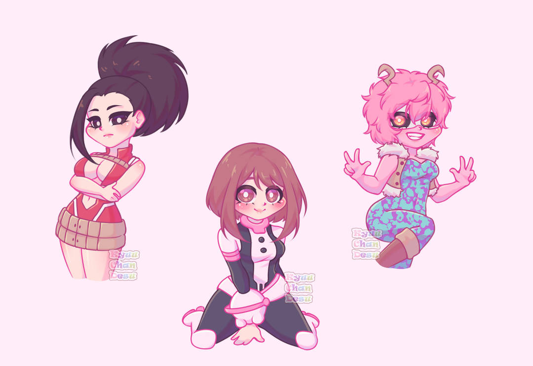 Momo Ura Kin Ryu Momo, Uraraka and Mina by Kyuu-ChanDesu on DeviantArt
