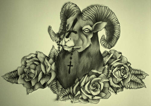 Goat with roses