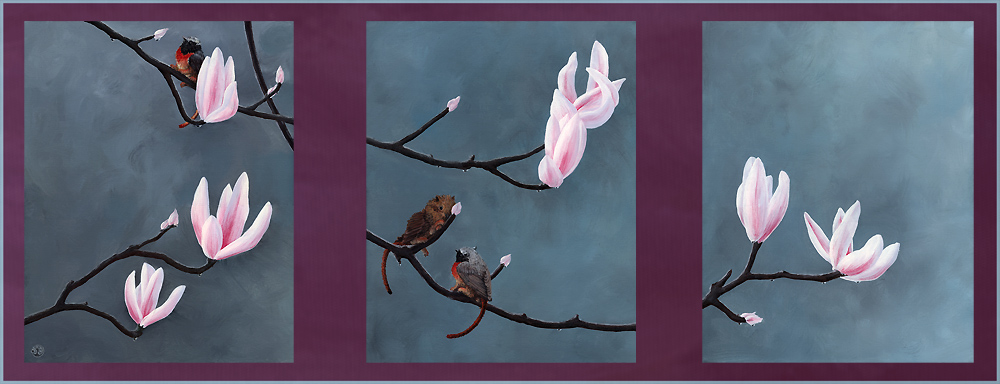 Songgryphons on Magnolia Twigs