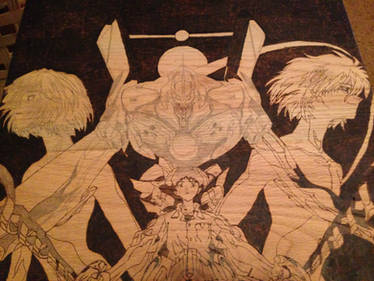 Neon Genesis Evangelion wood burning WIP