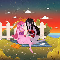 Pride month Bubblegum and Marceline comm fan art by Lemanntim
