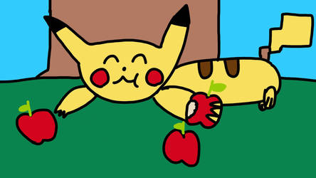   Pikachu Eats Apples