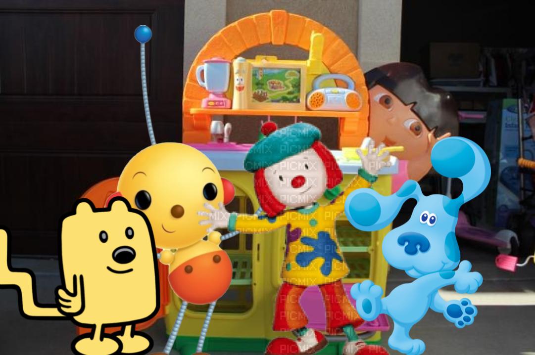 Some characters playing with Dora's Kitchen