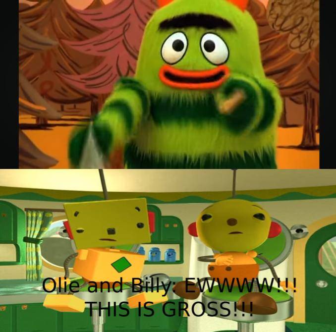 Brobee trying to eat germs grossed Olie and Billy
