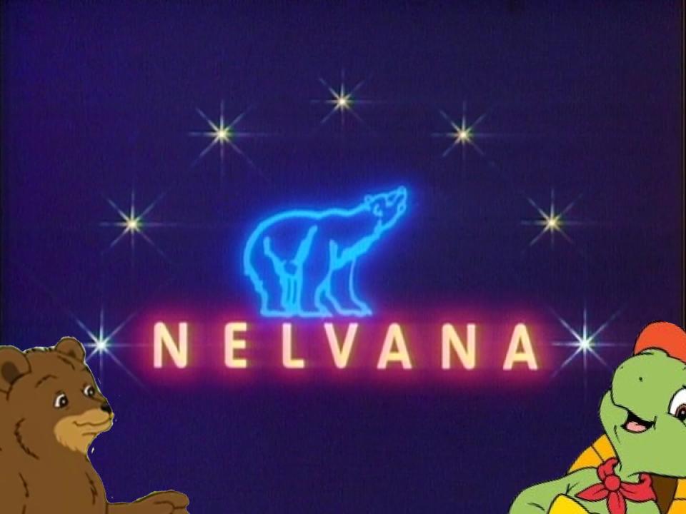 Franklin and Bear look at the Nelvana neon logo