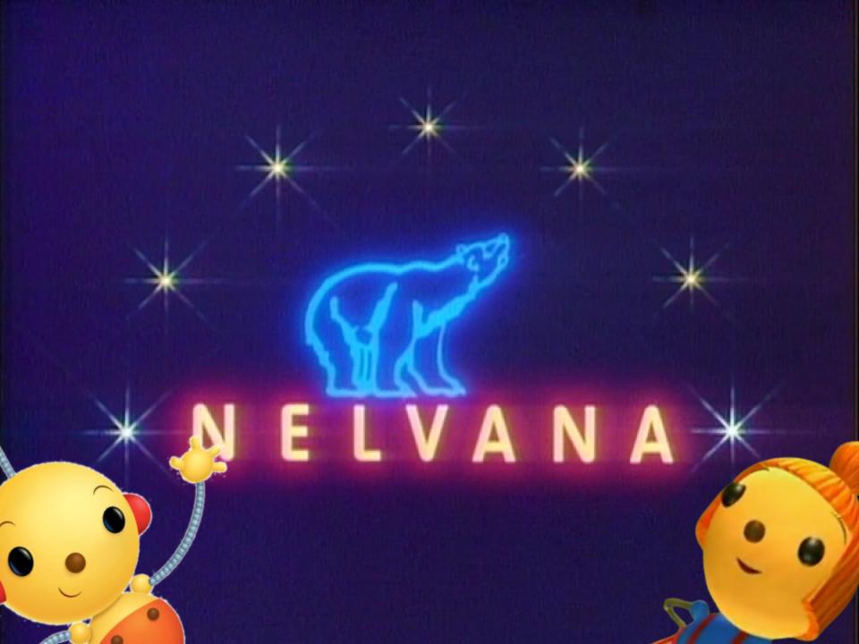 Olie and Pollie look at the Nelvana neon logo