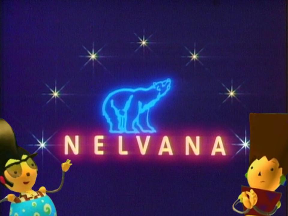 Gizmo and Tricia look at the Nelvana neon logo