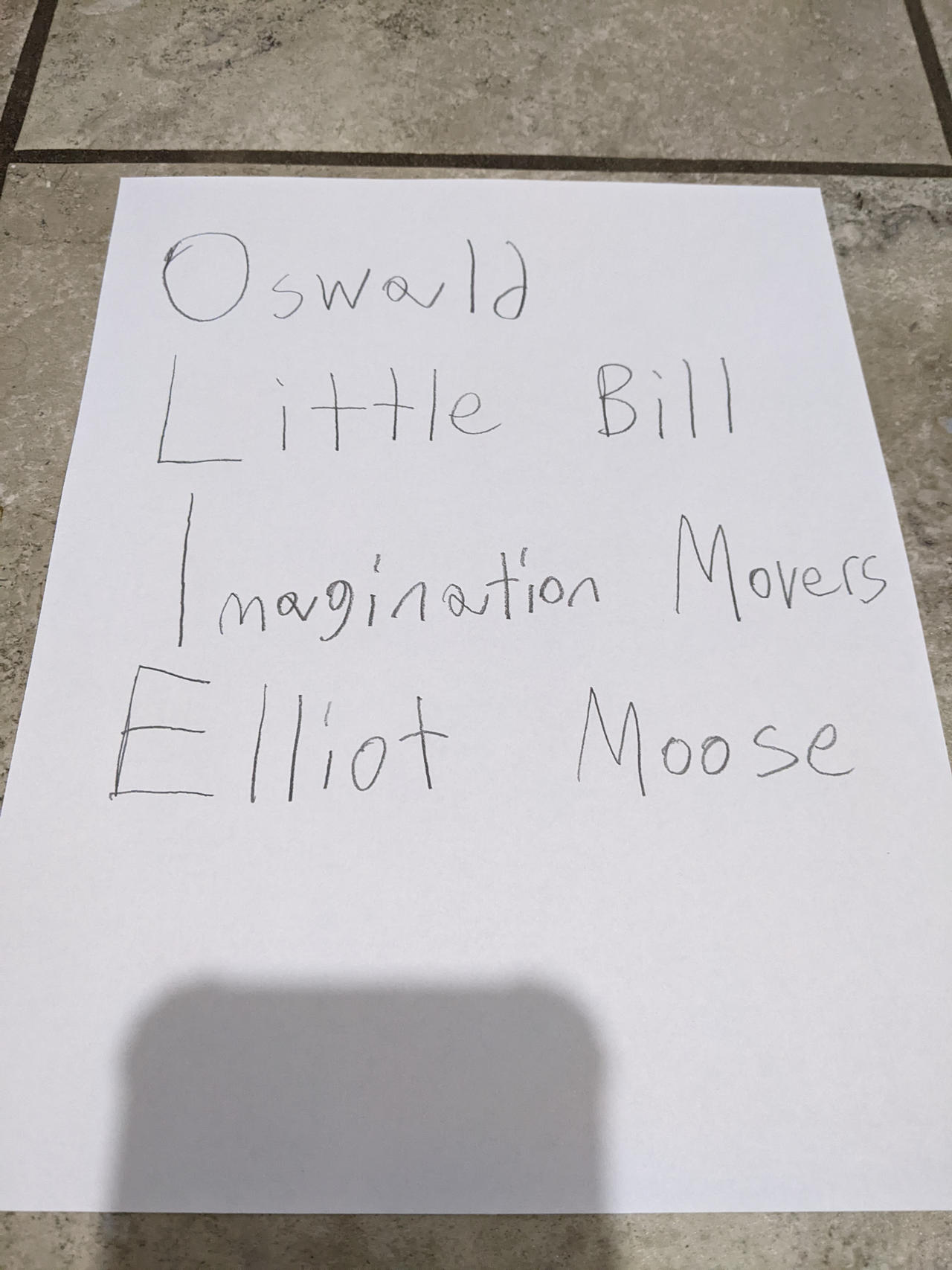 Olie's name with shows I like