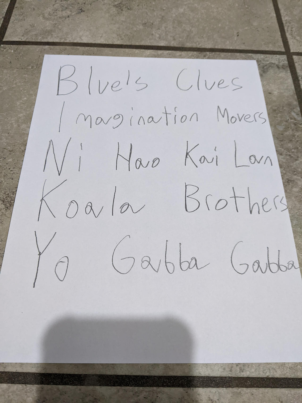 Binky's name with shows I like