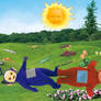 Tinky Winky and Po laying in the sun