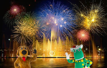 Wags and Dorothy watch fireworks